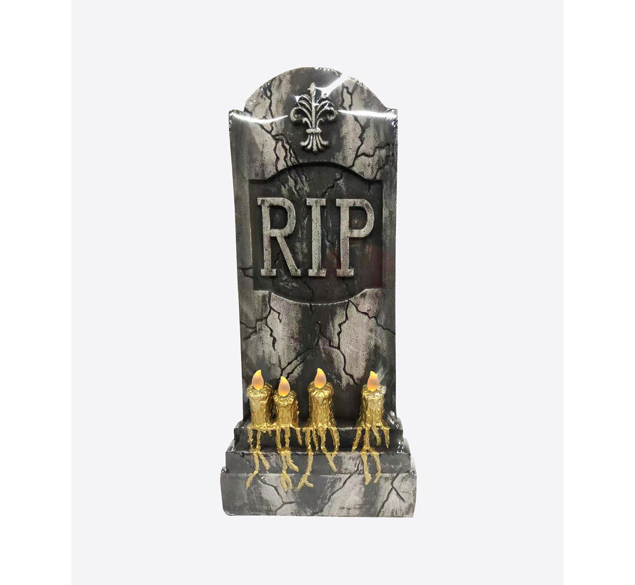 Pierre tombale Halloween RIP 91 cm - Décoration Halloween avec bougies LED