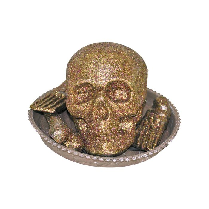 Funny Fashion Schotel met glitter doodshoofd en botten - Halloween decoratie schotel met licht