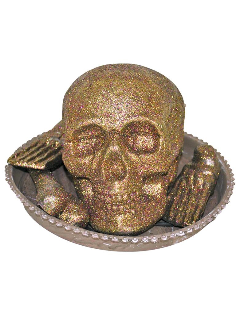 Funny Fashion Schotel met glitter doodshoofd en botten - Halloween decoratie schotel met licht