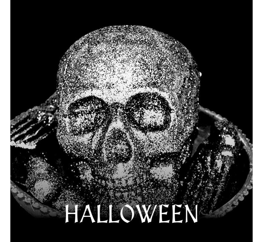 Plat avec crâne et os pailletés - Plat de décoration Halloween avec lumières