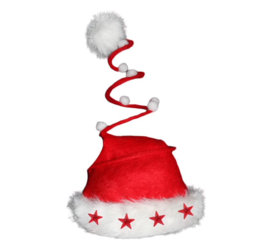 Santa hat spiral with 5 star lights - Red Santa hat with LED