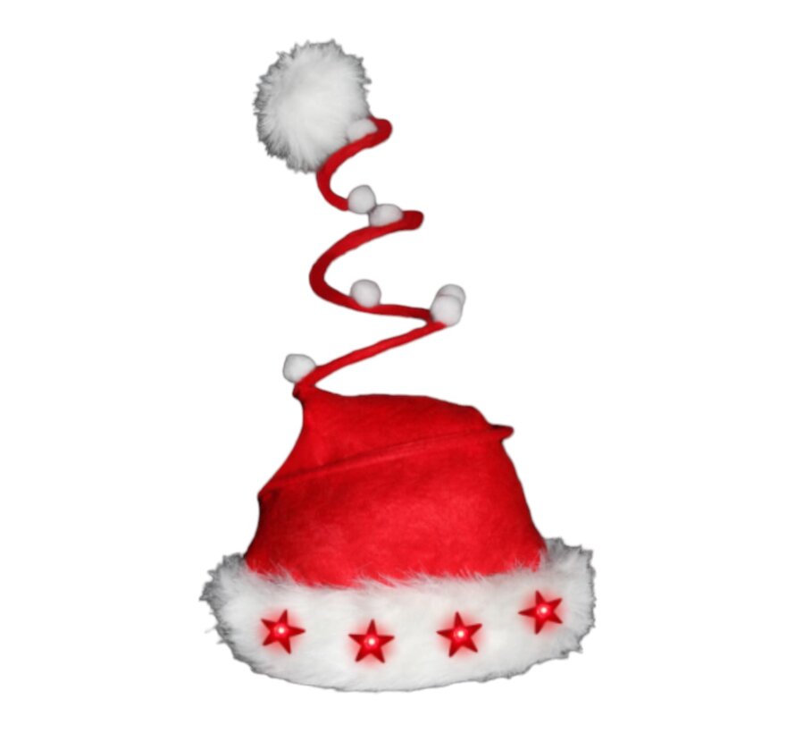 Bonnet de Père Noël spirale avec 5 étoiles lumineuses - Bonnet de Père Noël rouge avec LED