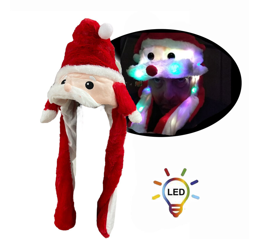 Luxurious Plush Santa Hat with 20 LED lights - Moving mustache