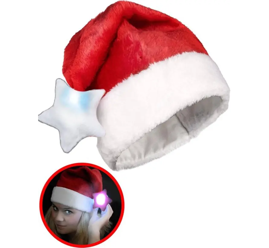 Luxurious Red Santa Hat with luminous multicolor LED star