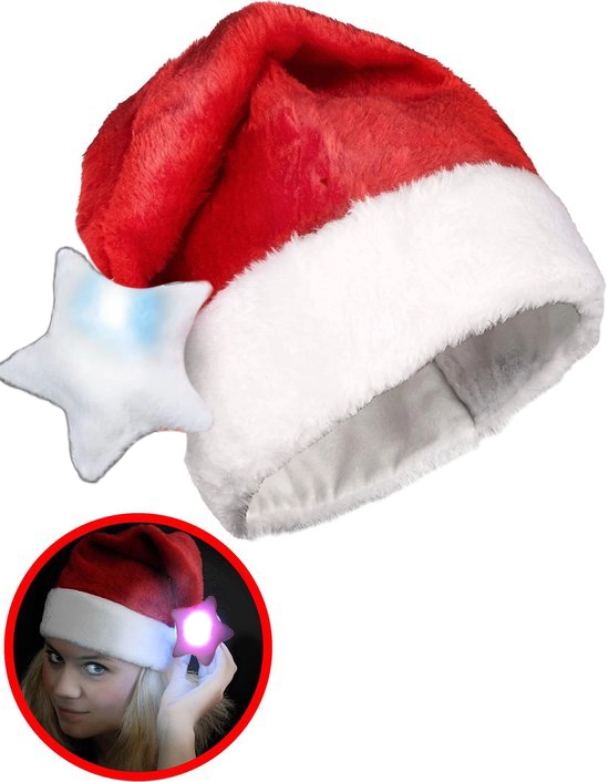 Santa Magix Luxurious Red Santa Hat with luminous multicolor LED star