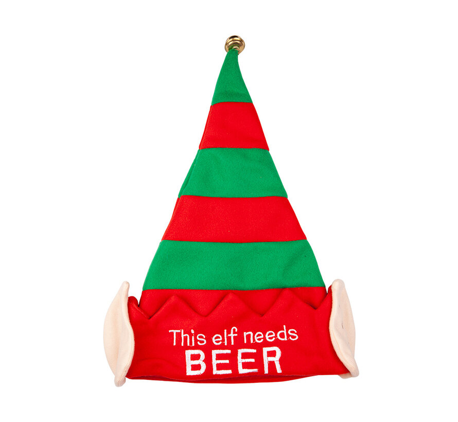 Elf Hat with Ears and bell - This elf needs beer