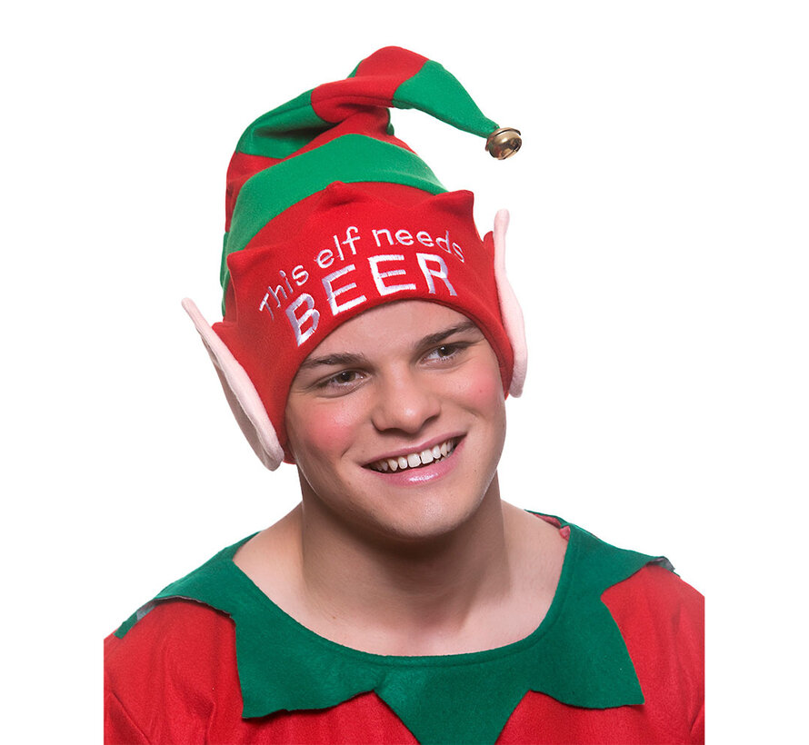 Elf Hat with Ears and bell - This elf needs beer