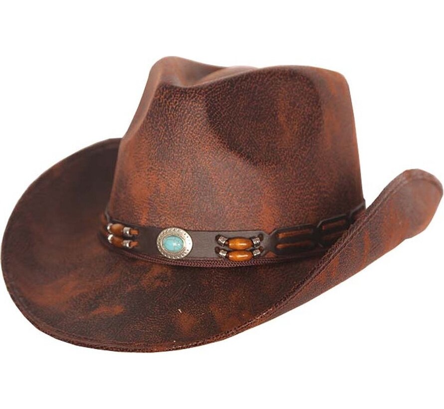 Chapeau cowboy aspect cuir marron - Chapeau western pour adulte