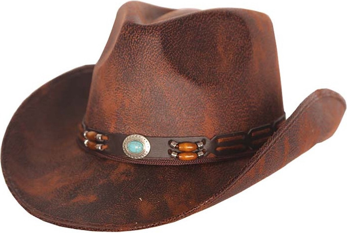 Partyline Cowboyhoed lederlook bruin - Western Hoed voor volwassenen