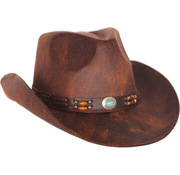 Partyline Chapeau de cowboy aspect cuir marron