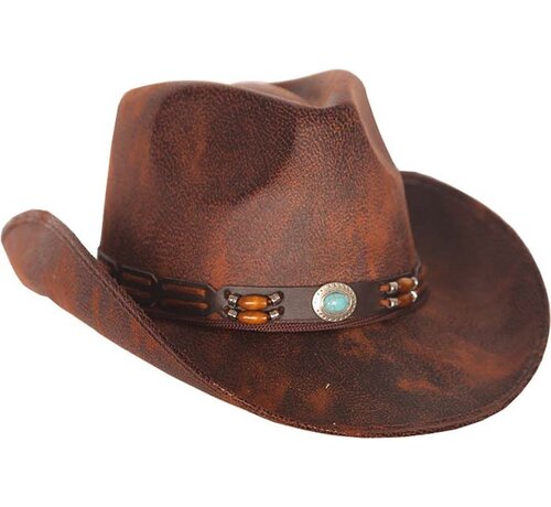 Partyline Chapeau cowboy aspect cuir marron - Chapeau western pour adulte