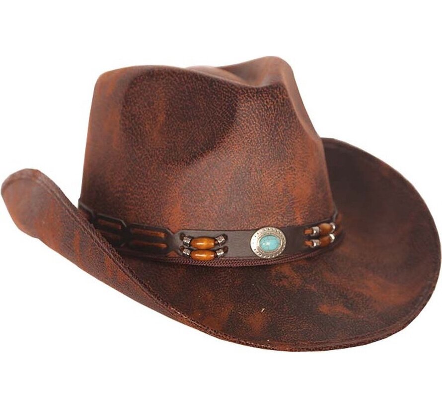 Chapeau cowboy aspect cuir marron - Chapeau western pour adulte