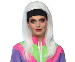 Boland Stijlvolle Witte Retro Pruik met Zwarte Haarband