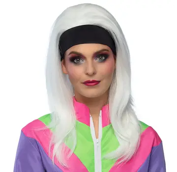 Boland Stylish White Retro Wig with Black Hairband