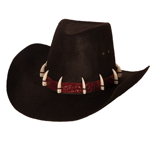 Partyline Chapeau de cowboy noir - Chapeau de cowboy avec dents décoratives