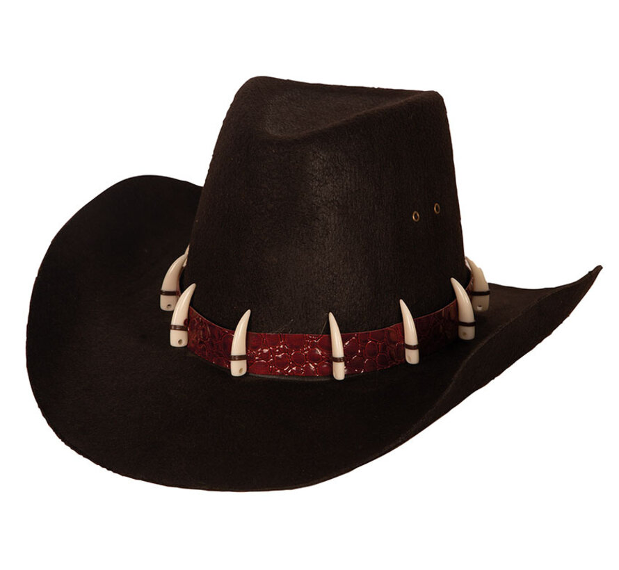 Chapeau de cowboy noir - Chapeau de cowboy avec dents décoratives