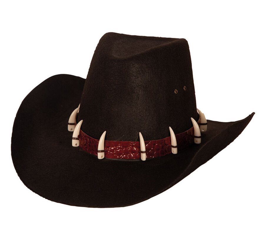 Cowboyhoed zwart - Cowboyhoed met decoratieve tanden