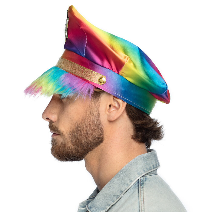 Boland Rainbow Sheriff cap - Rainbow police cap with fluffy hood