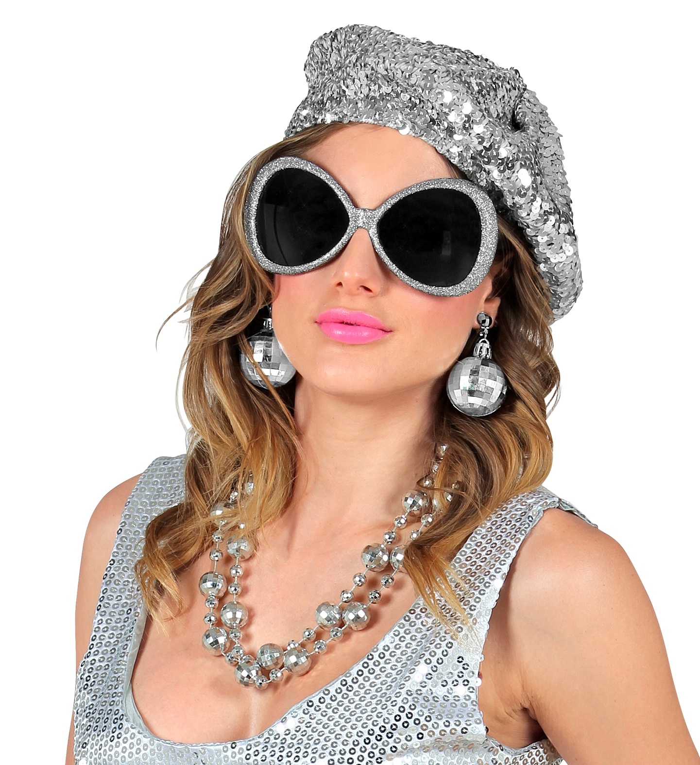 Widmann Disco accessoires verkleedset Babe - Zilveren disco verkleedset
