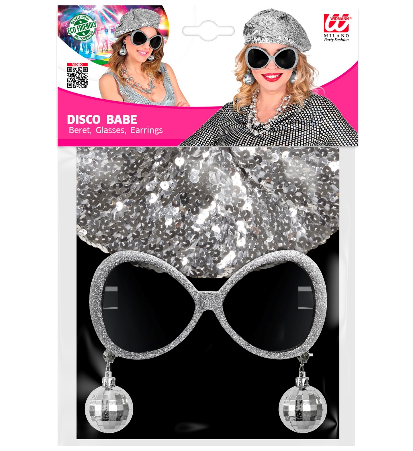 Widmann Disco accessoires verkleedset Babe - Zilveren disco verkleedset