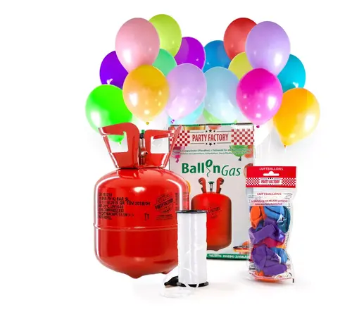 Party Factory Heliumballonnen 20 stuks met ballongas (0,14m³) en 100m koord