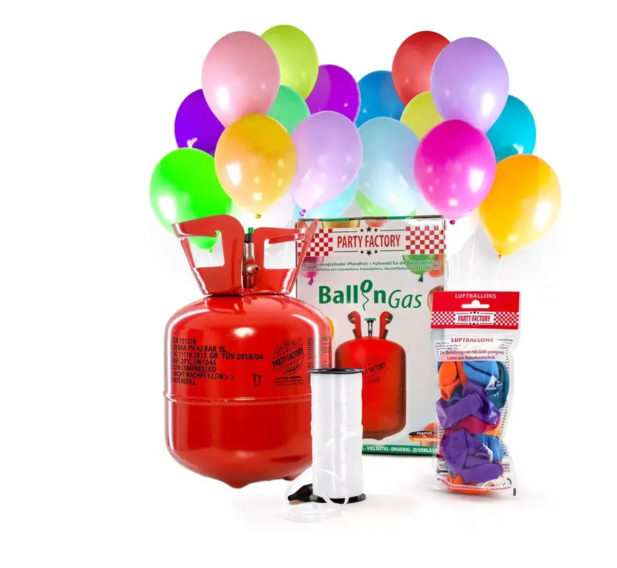 Heliumballonnen 20 stuks met ballongas (0,14m³) en 100m koord