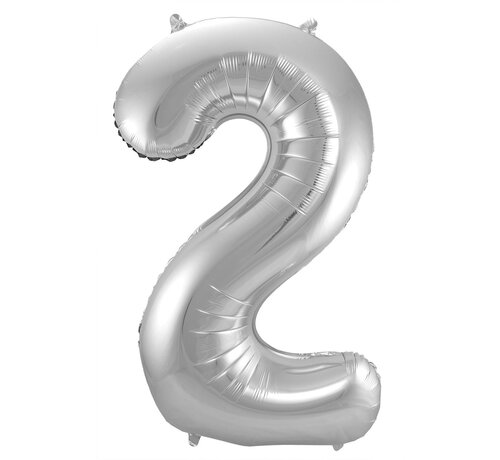 FOLAT  Foil Balloon Shaped Number 2 Silver (86 cm) - Number foil balloon