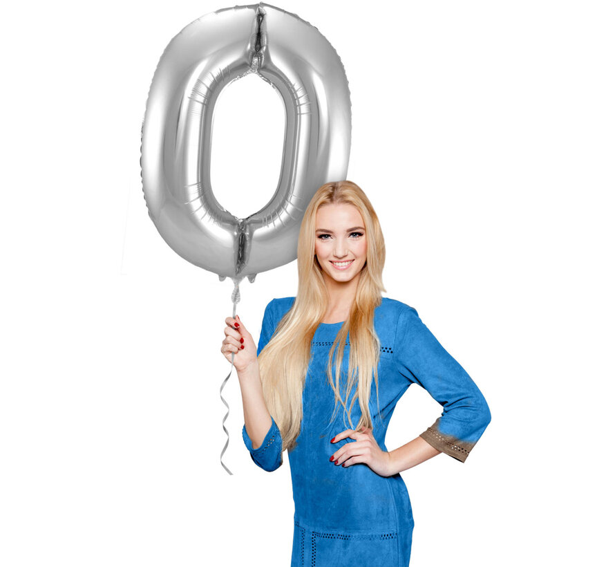 Foil Balloon Shaped Number 0 Silver (86 cm) - Number foil balloon