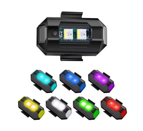 Breaklight.be Lumière stroboscopique LED 7 couleurs - Chargement USB - Stroboscope pour drone, voiture, vélo, discothèque et éclairage de costume