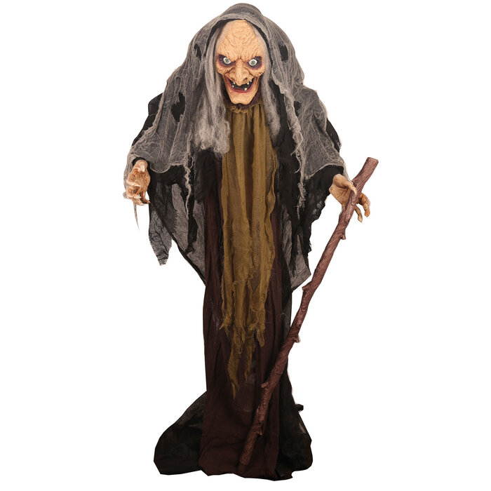 Partyline Griezelige 160 cm Heks met Bewegend Hoofd, Licht en Geluid - Perfect voor Halloween Decoratie