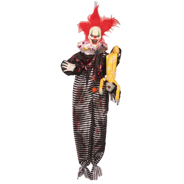 Partyline Terrifying 120 cm Hanging Clown with Blinking Eyes and Speaking Feature - Ideal for Halloween Decor