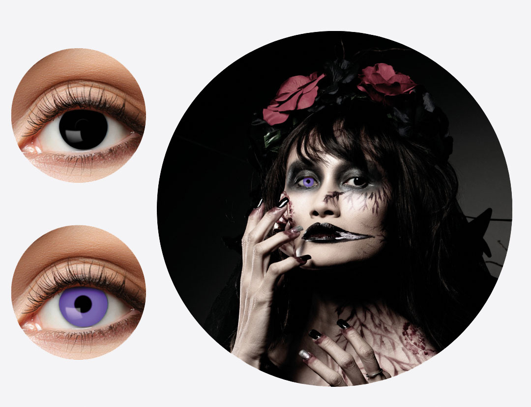 Zoelibat - Eyecatcher Duo Lentilles de Couleur Noir vs Violet - Lentilles Fantaisie Uniques - Black Witch - Lentilles de Couleur Monstre Violet