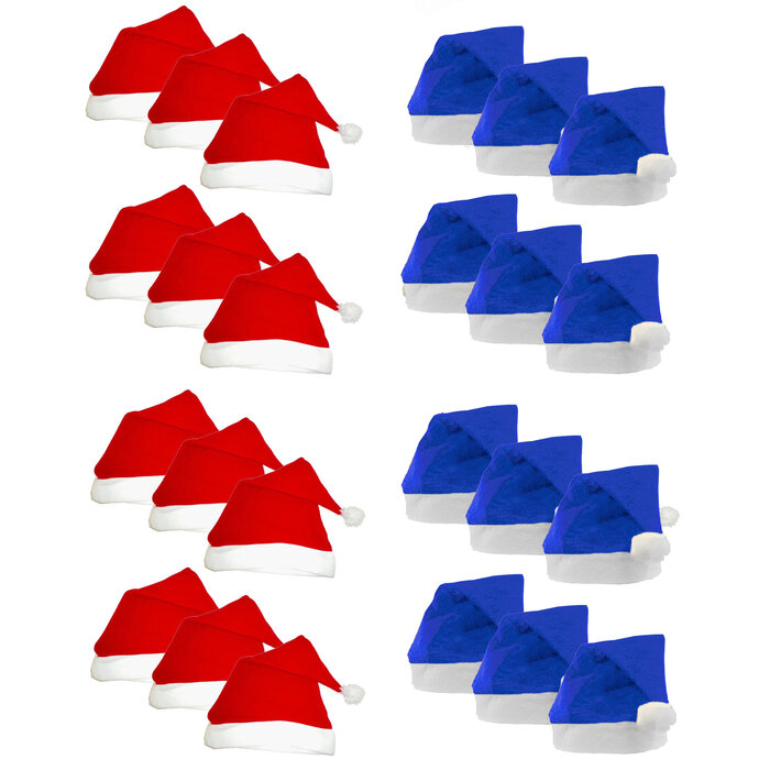 Santa Magix Kerstmutsen - 24 stuks - 12 Rode en 12 Blauwe kerstmutsen