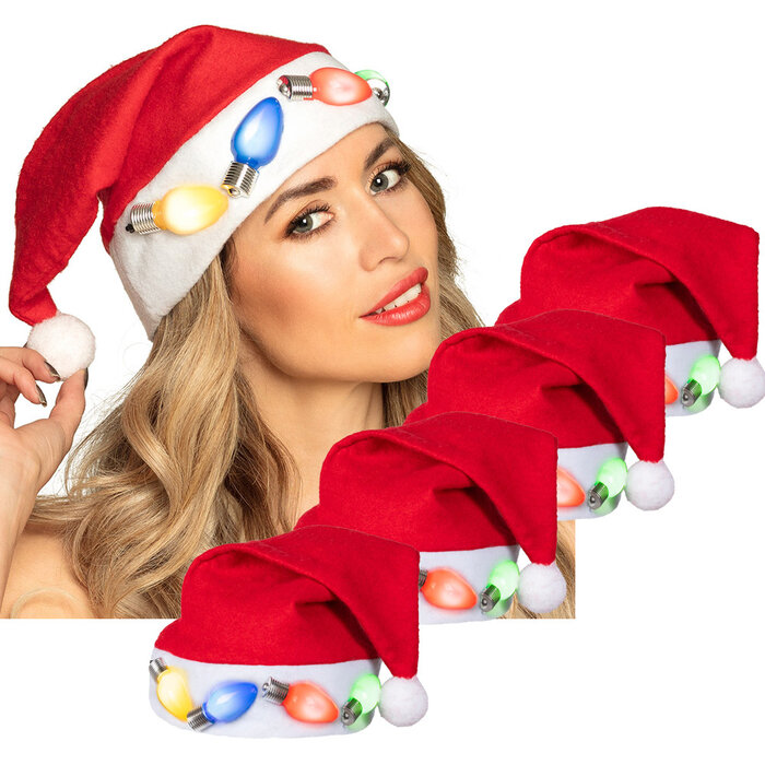 Boland Santa Hat with Lights - Red Santa Hat with Fun Christmas Lights