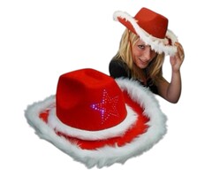 Santa Magix Christmas cowboy hat red with fur rim and luminous star
