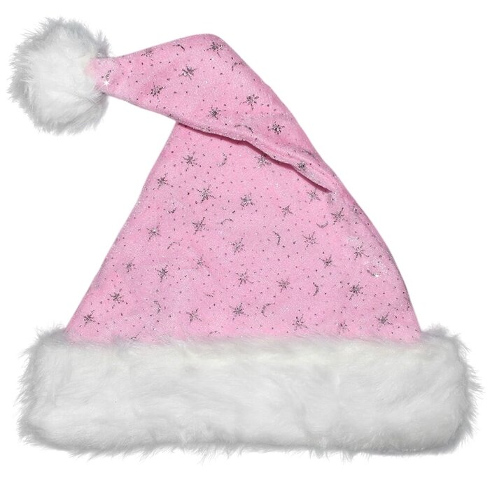 Santa Magix Pink Santa Hat with a plush brim and glitter - Beautiful pink Santa Hat for adults