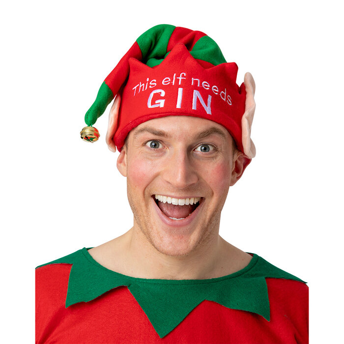 Wicked Costumes Elfen Muts met oren en belletje - This elf needs Gin