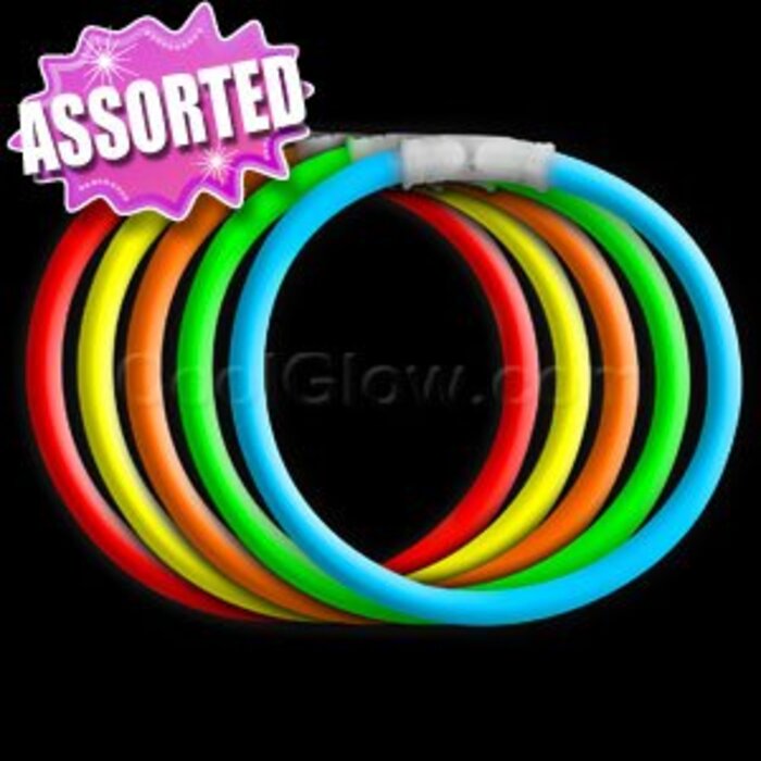 Breaklight.be Bracelets lumineux 100 pcs - 5 couleurs différentes - compris les connecteurs de bracelet