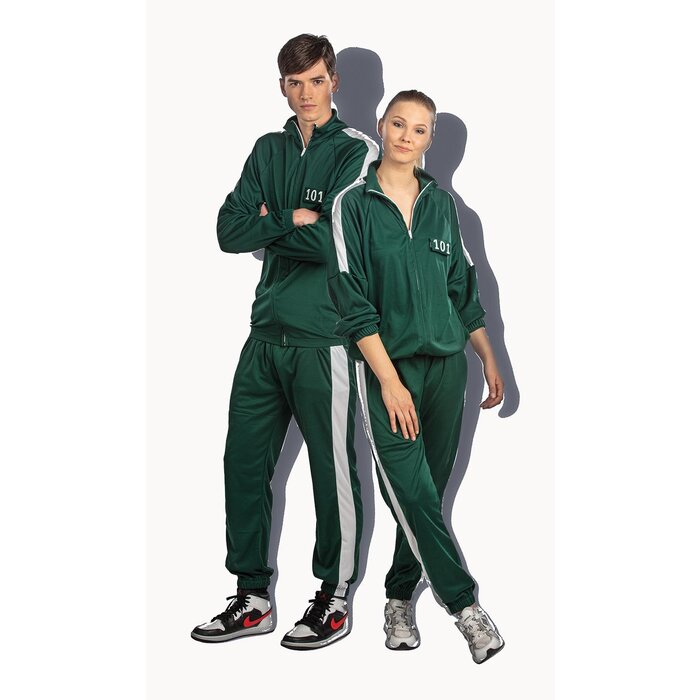 Partyline Trainingspak speler Squid Game - Groene training met nummer van deelnemer Squid Game