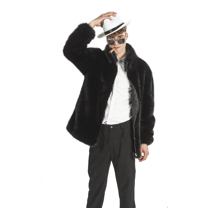 Partyline Manteau de fourrure de carnaval pour homme - Gilet de carnaval noir