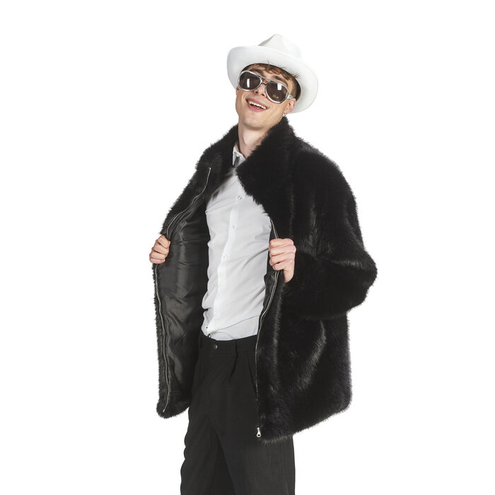 Partyline Manteau de fourrure de carnaval pour homme - Gilet de carnaval noir
