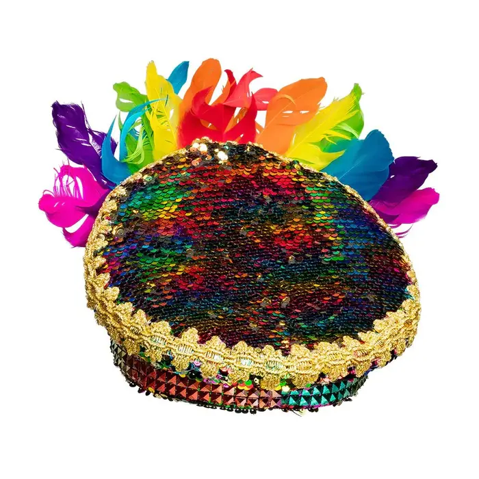 Boland Rainbow Sequin Cap with Feathers – The Ultimate Party Head-Turner