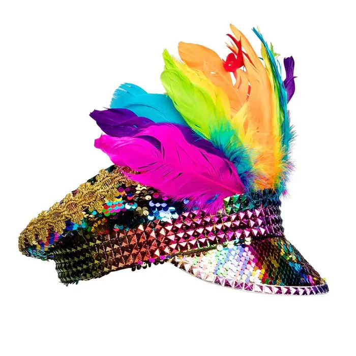 Boland Rainbow Sequin Cap with Feathers – The Ultimate Party Head-Turner