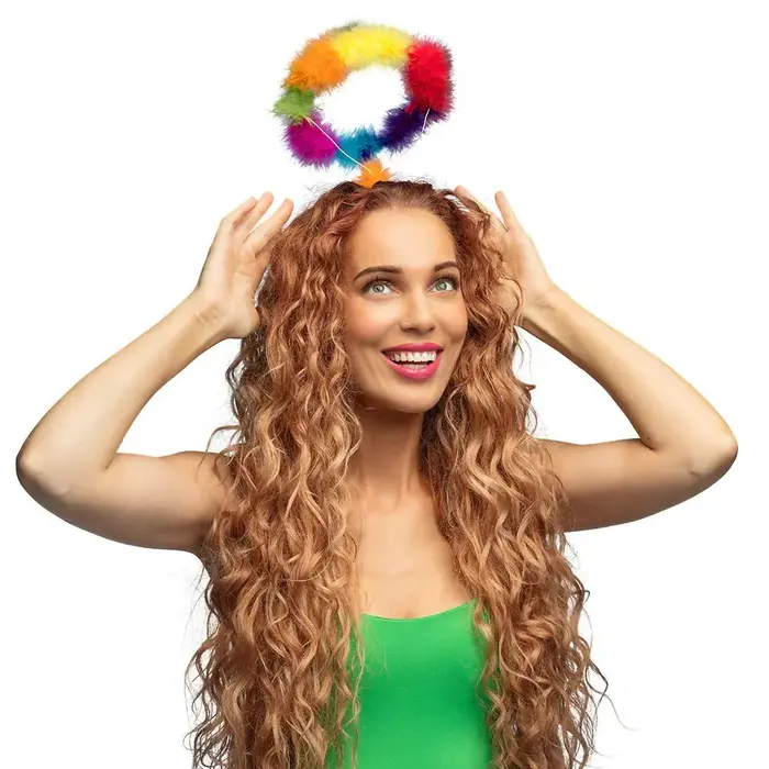 Boland Regenboog Halo met Dons – Hemels Accessoire voor Pride, Carnaval of Foute Party