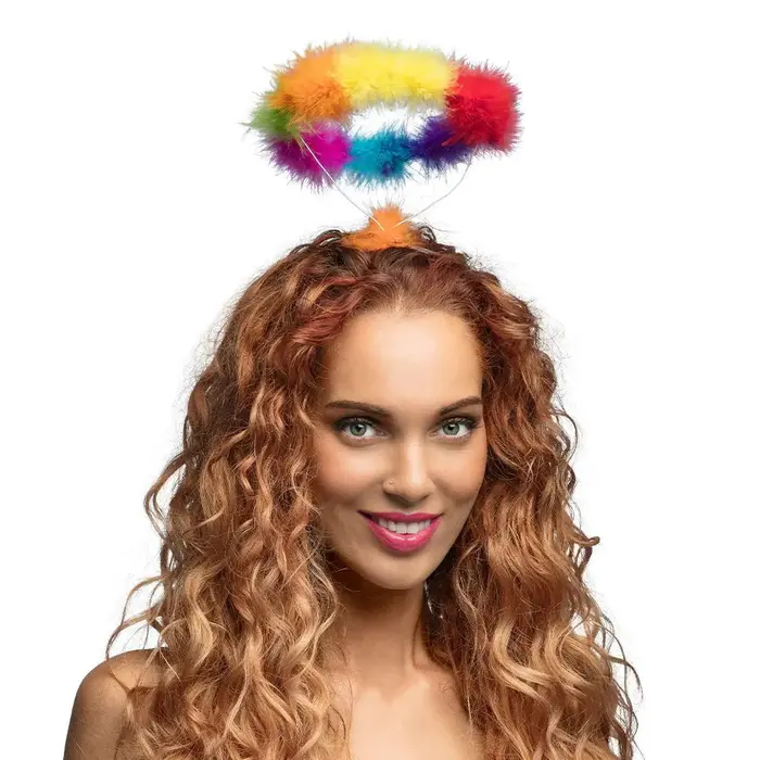Boland Regenboog Halo met Dons – Hemels Accessoire voor Pride, Carnaval of Foute Party