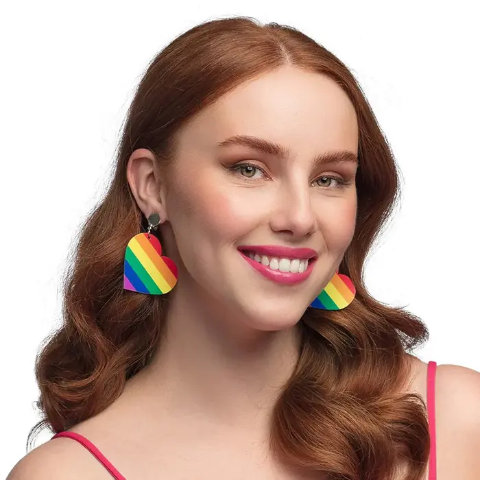 Boland Boucles d’Oreilles Cœur Arc-en-Ciel à Clip – Accessoire Idéal pour la Pride ou les Fêtes