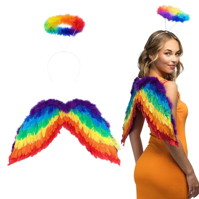 Boland Regenboog Engelenset – Diadeem Halo & Vleugels voor Pride, Carnaval of Festival