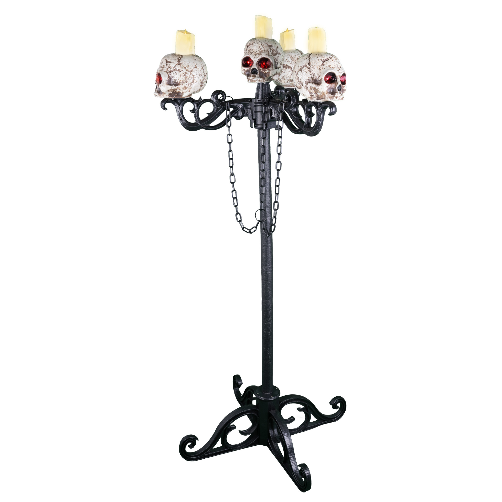 Funny Fashion Chandelier Crâne 3-en-1 avec Yeux Lumineux – Hauteur Réglable – Lustre ou Décoration Murale Halloween
