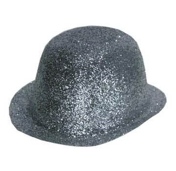 Partyline Bowler Hat Plastic Glitter Silver