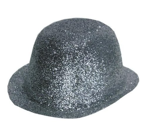 Partyline Bowler Hat Plastic Glitter Silver